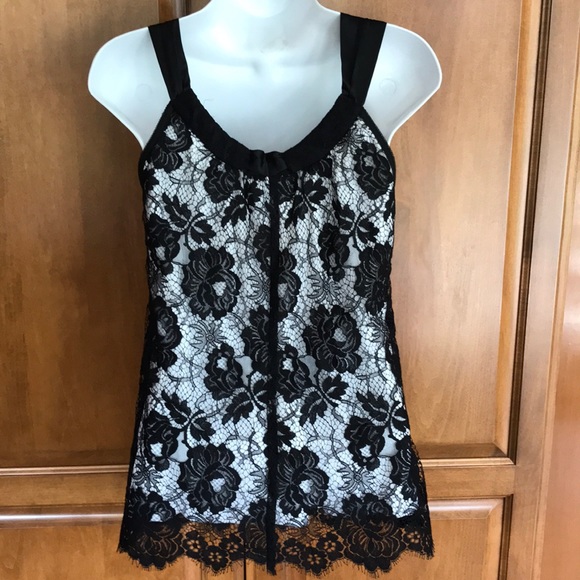 KAREN KANE BLACK LACE FLORAL SLEEVELESS TOP SILK & NYLON Size S Excellent Cond - Picture 6 of 9